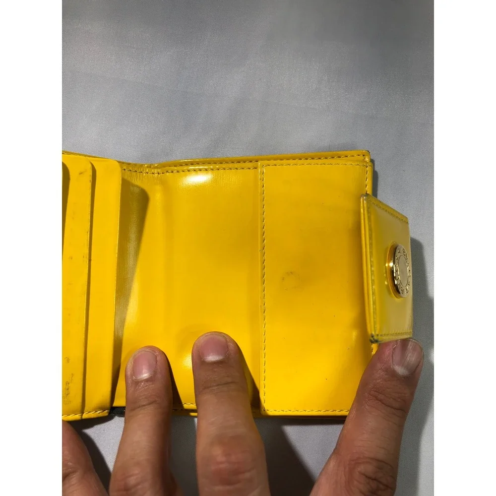 Bvlgari Logomania Bifold Wallet Black Pink Canvas Yellow Leather Italy ABEMEM